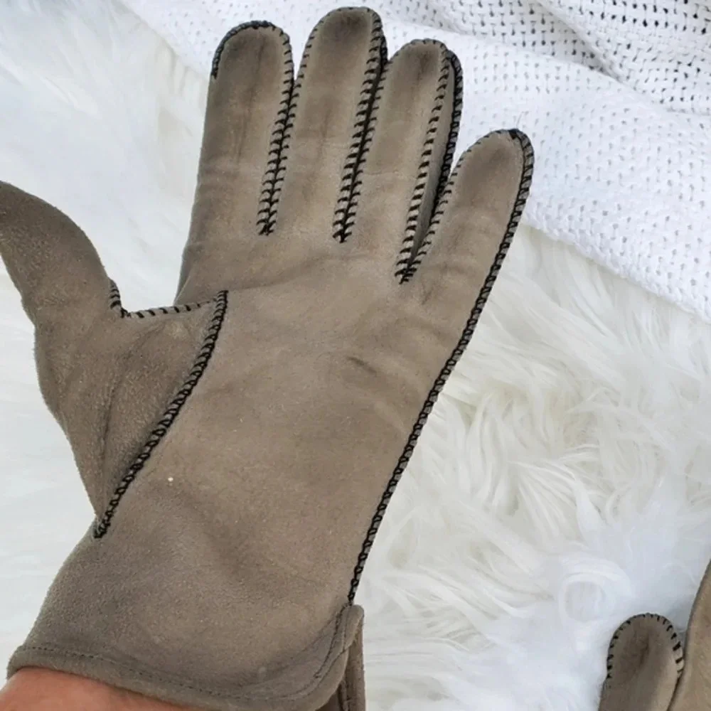 Fownes‎ Vintage  Gray Whipstiched Gloves 8