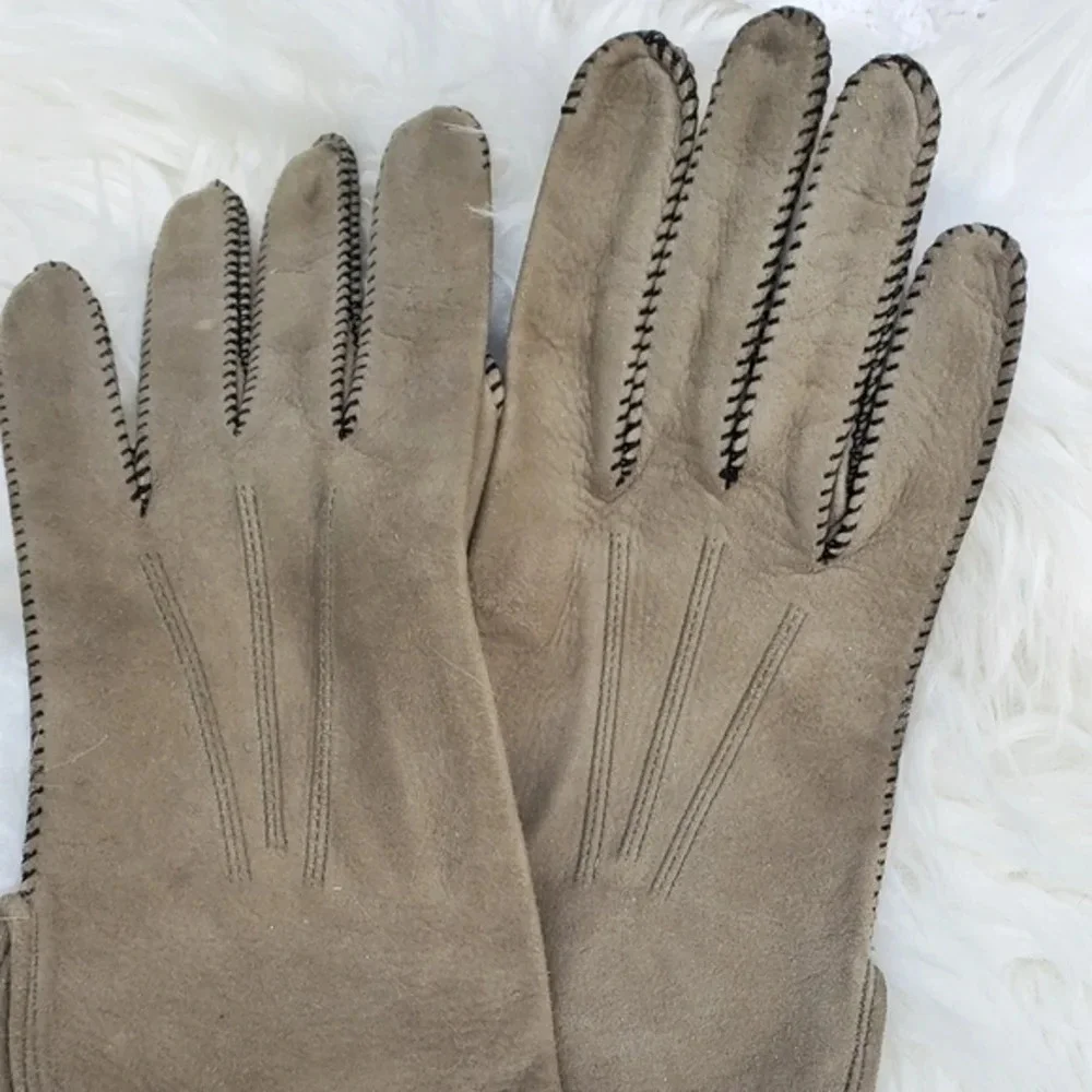Fownes‎ Vintage  Gray Whipstiched Gloves 8
