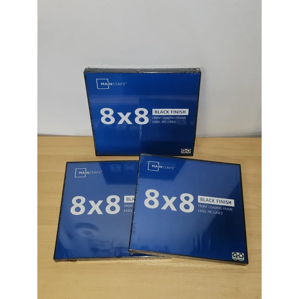 3 Pack Mainstays 8 x 8 Inch Black Finish Front Loading Picture Frames~NEW