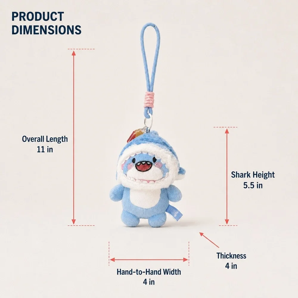 HAVEROSE Cute Blue Shark Plush Keychain Bag Charm Wrist Strap 5.5in NWT Kawaii