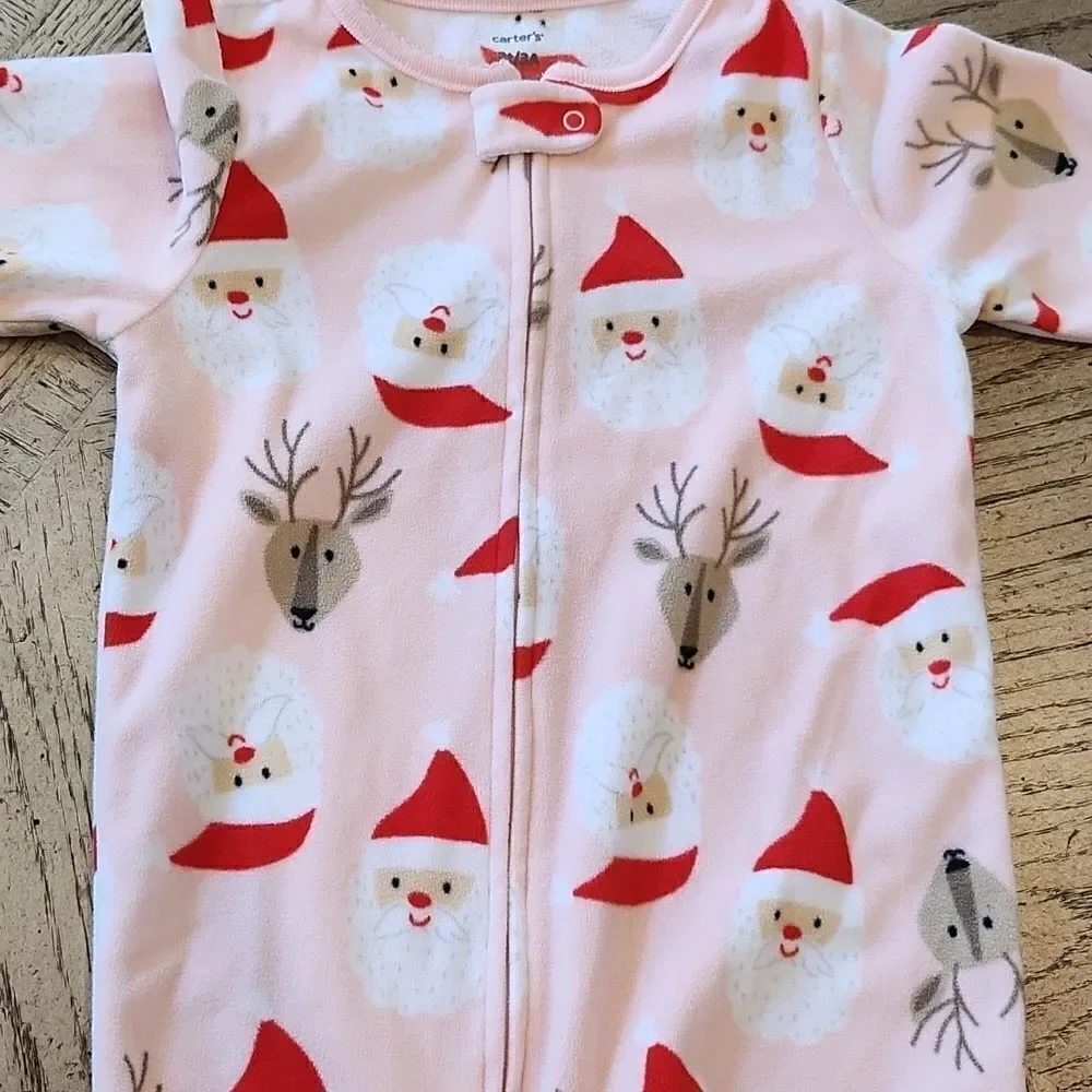 3T girls  Santa footed zip up onsie Carters