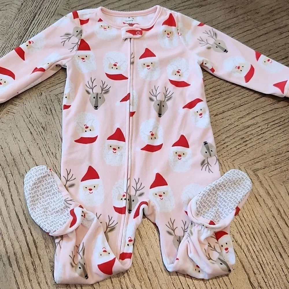 3T girls  Santa footed zip up onsie Carters