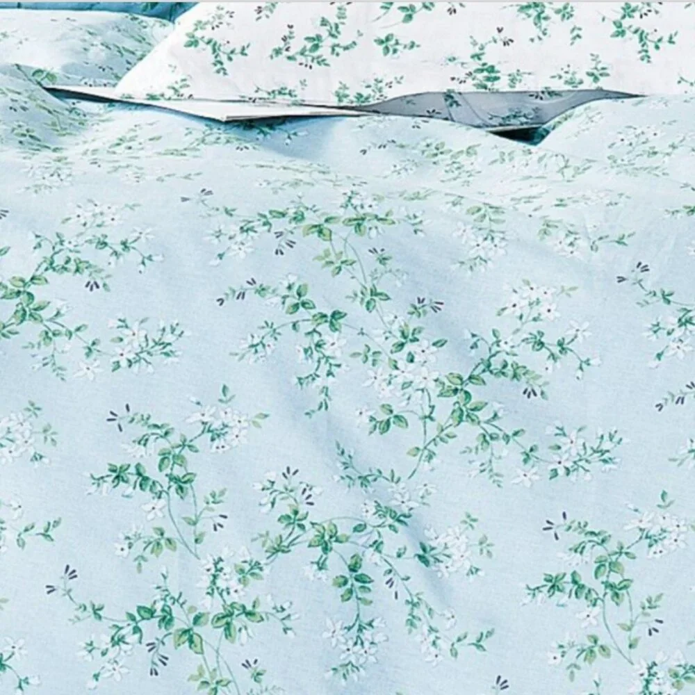 Summer‎ Eve Blue/Green Floral 100% Cotton Reversible Comforter Set Cottagecore