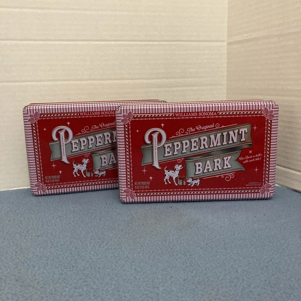 Williams Sonama Peppermint Bark 1 lb/16 oz Tins (Empty) from 2024 - Set‎ of 2