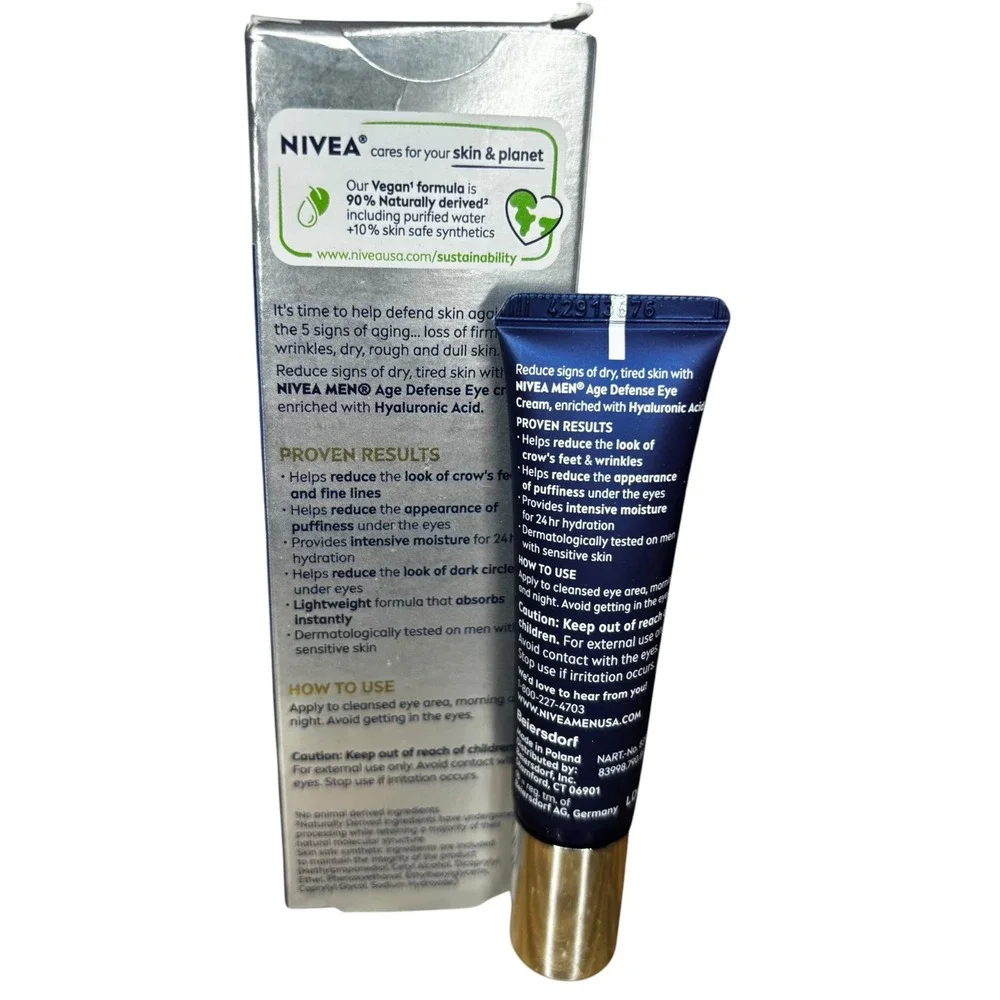 Nivea Men Age Defense Eye Cream Hyaluronic Acid Anti Aging 0.5oz 15ml New