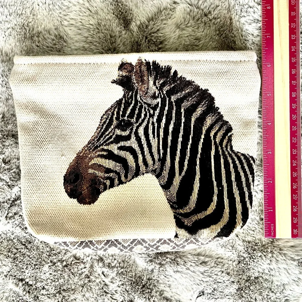 IOSIS Woven Tapestry Zebra Small Bag Made in France Chic Make Up Organizer