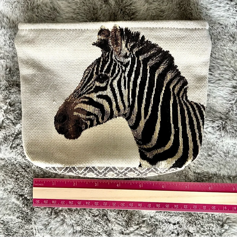 IOSIS Woven Tapestry Zebra Small Bag Made in France Chic Make Up Organizer