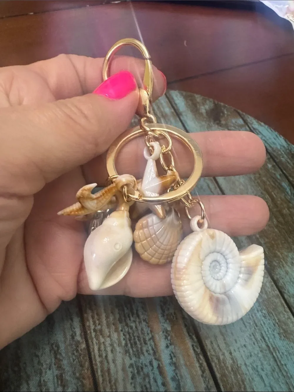 NEW! Seashell Charm Keychain Bag Charm - Khaki Tan Coastal & Cream