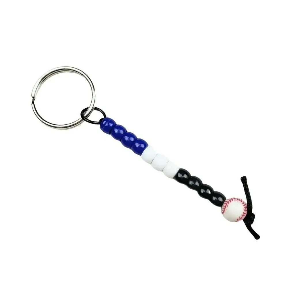 Baseball Keychain Blue White Black MLB Little League Sports‎ Fan Handmade Beaded