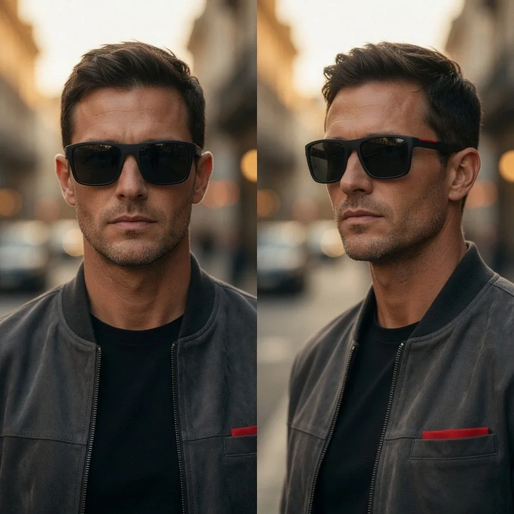 Sport Polarized Sunglasses Square Dark Black Lens Cycling Running Mens‎ Outdoor