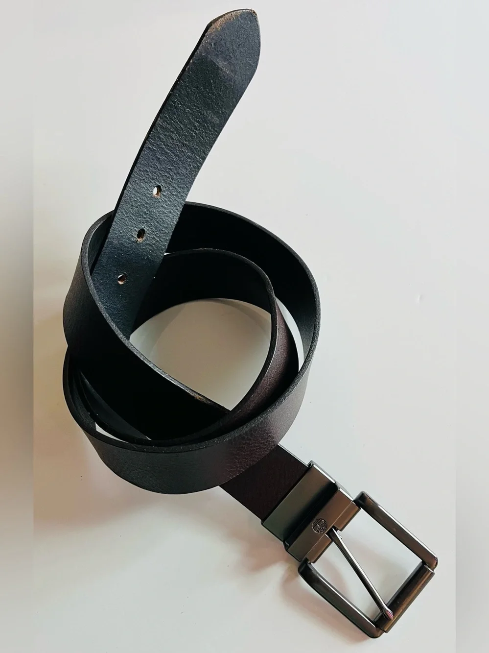 Timberland • Men's Black Brown Reversible Leather Belt with Metal Buckle