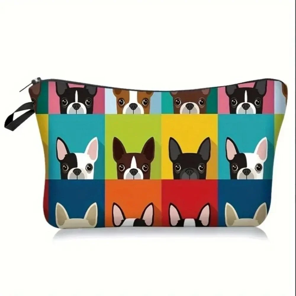 French bulldog bag cosmetic case zipper color block pouch