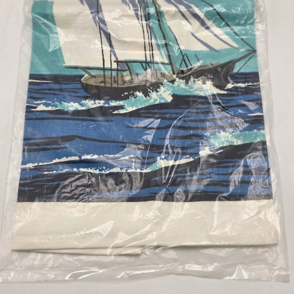 Kitchen Towel Vintage‎ MCM Coastal Blue Sailboat Lighthouse Beach Decor NOS
