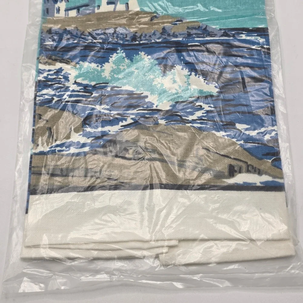 Kitchen Towel Vintage‎ MCM Coastal Blue Sailboat Lighthouse Beach Decor NOS