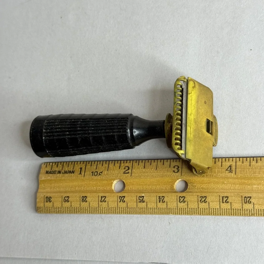 Vintage GEM Junior Single Edge Safety Razor Gold Tone Black Bakelite‎ Handle USA