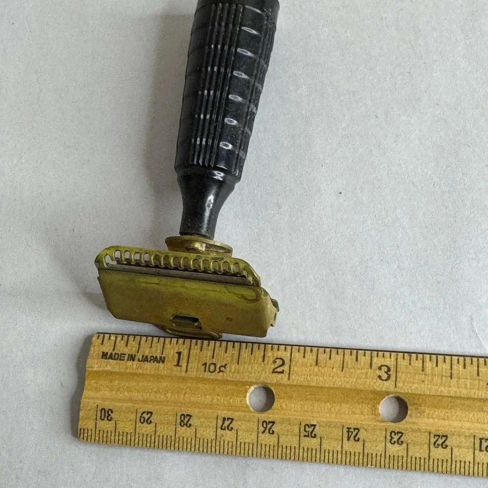 Vintage GEM Junior Single Edge Safety Razor Gold Tone Black Bakelite‎ Handle USA