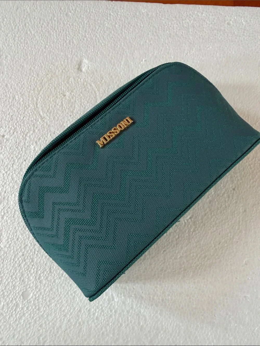 Missoni Teal Chevron Logo Cosmetic Case with Gold Accent