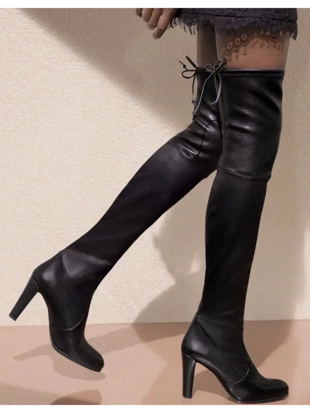 Stuart Weitzman Womens Over Knee Boots Size 7 Black Leather Old Money Designer