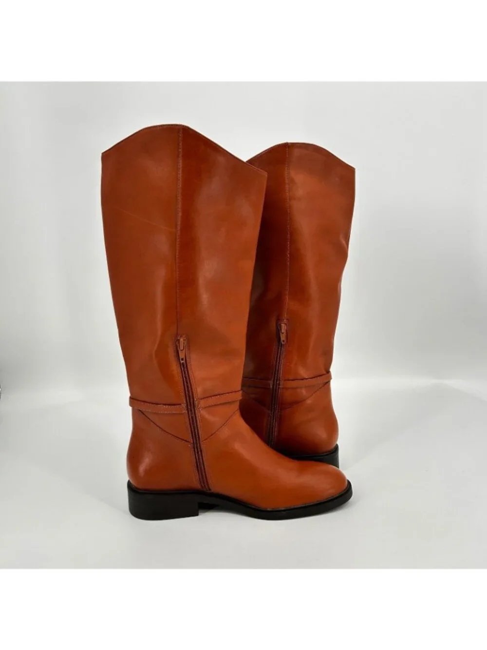 Arezzo Mckenna Riding Boots Brown Size 10B Leather Round Toe Block Heel Buckle