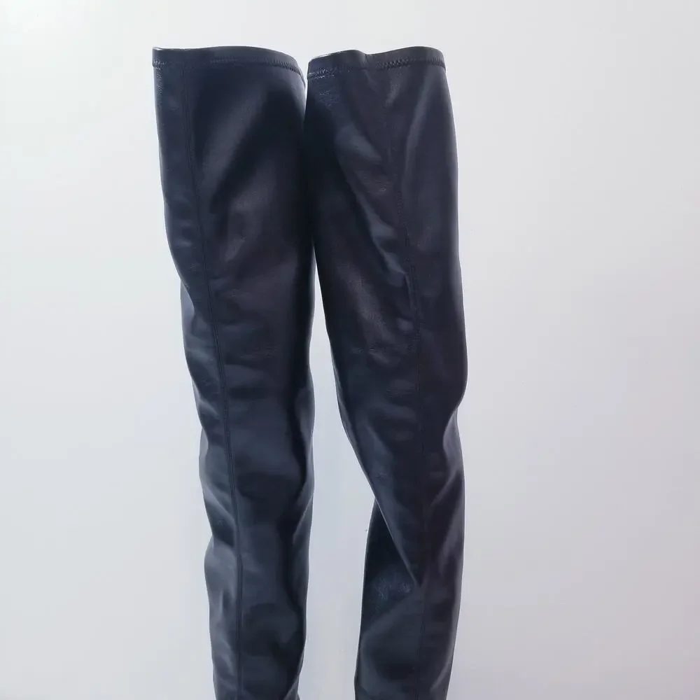 Aquazurra Black Leather Over the Knee Heels Boots