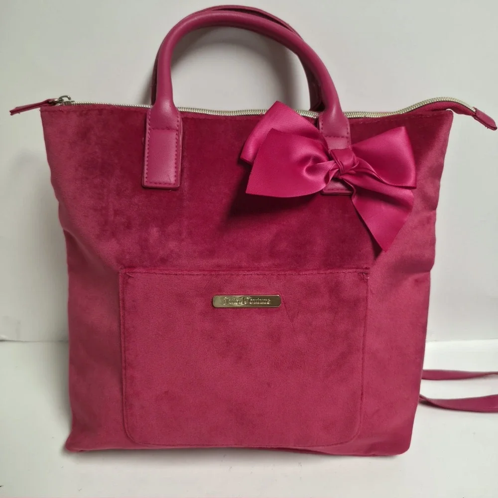 Juicy Couture Hot Pink Y2K Velvet Bag with Bow, Backpack Straps & Handles NWOT