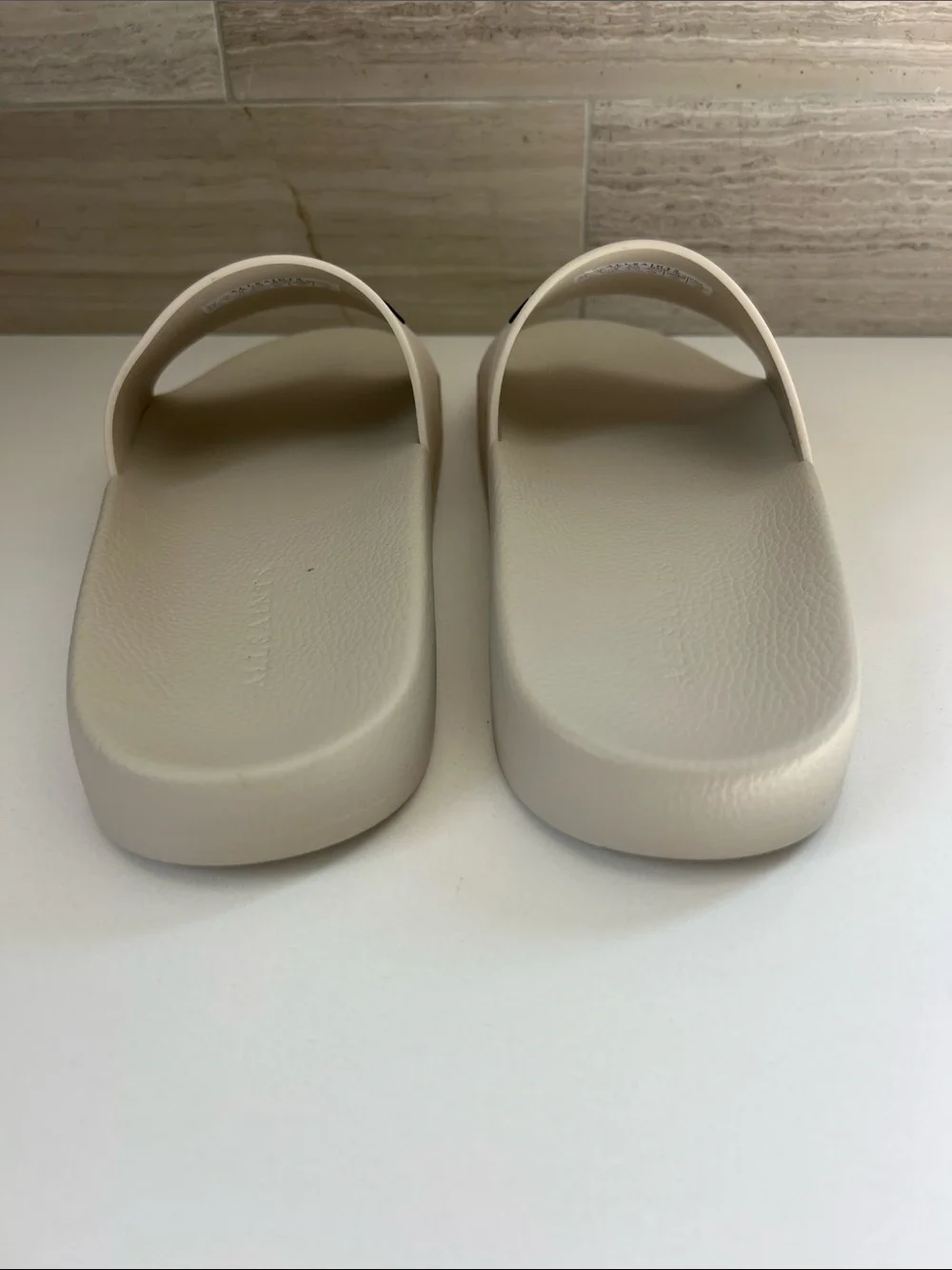 ALLSAINTS underground logo open toe slip on slider sandals cream light gray 42
