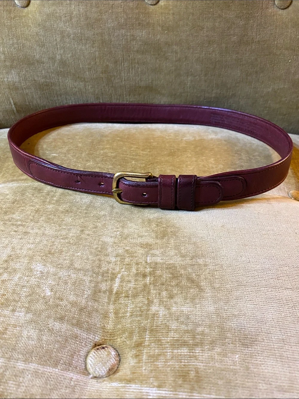 Coach burgundy red leather belt, 28”