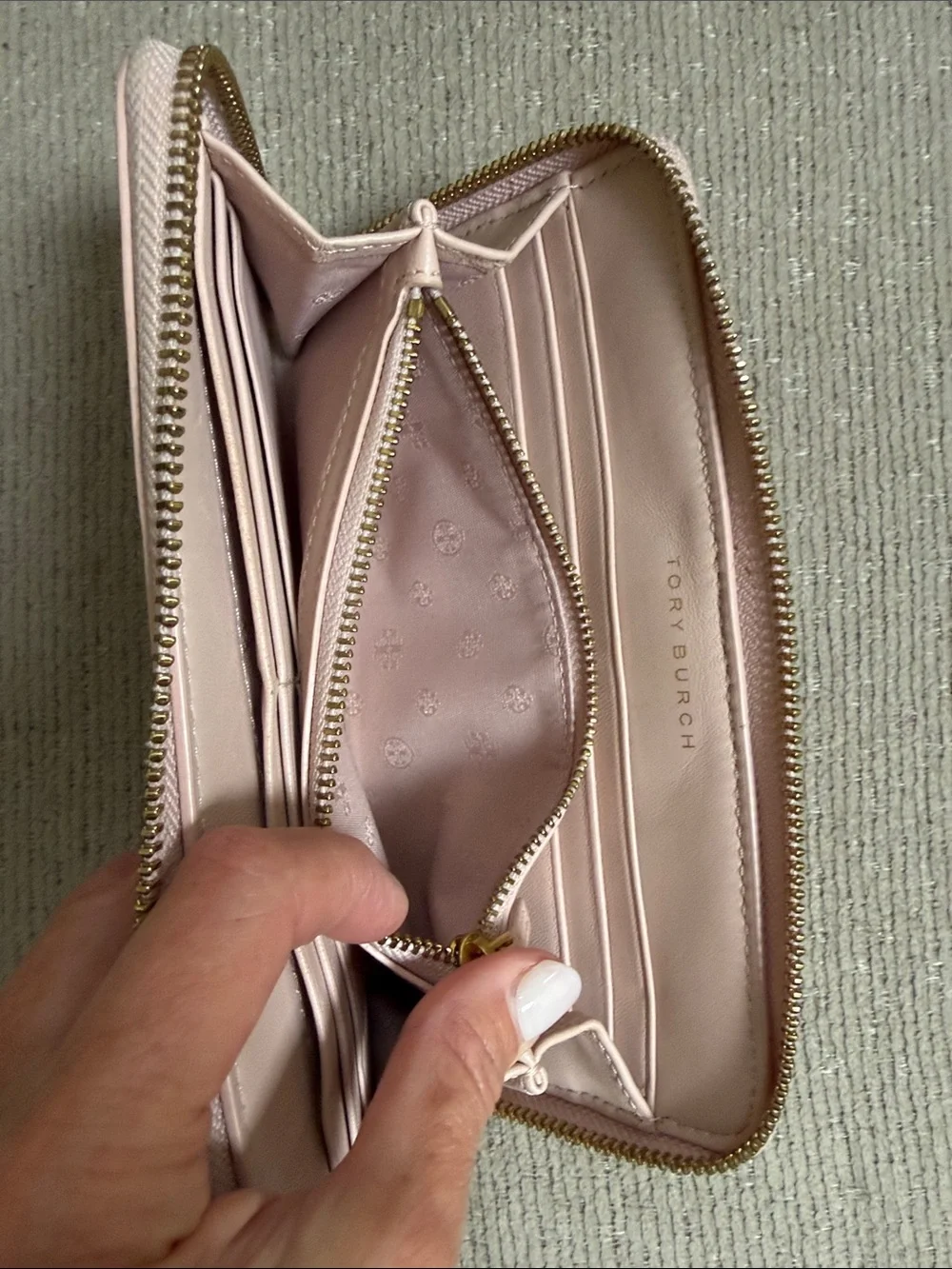 Tory Burch Blush Leather Zip Wallet with Logo