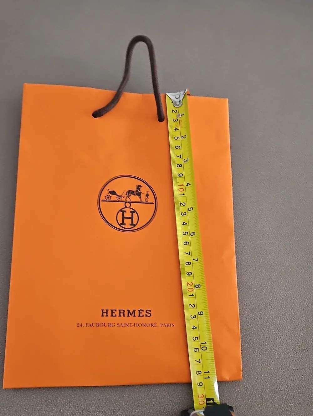 Hermes Orange Paper Shopping Bag with Dark Brown Rope Handle