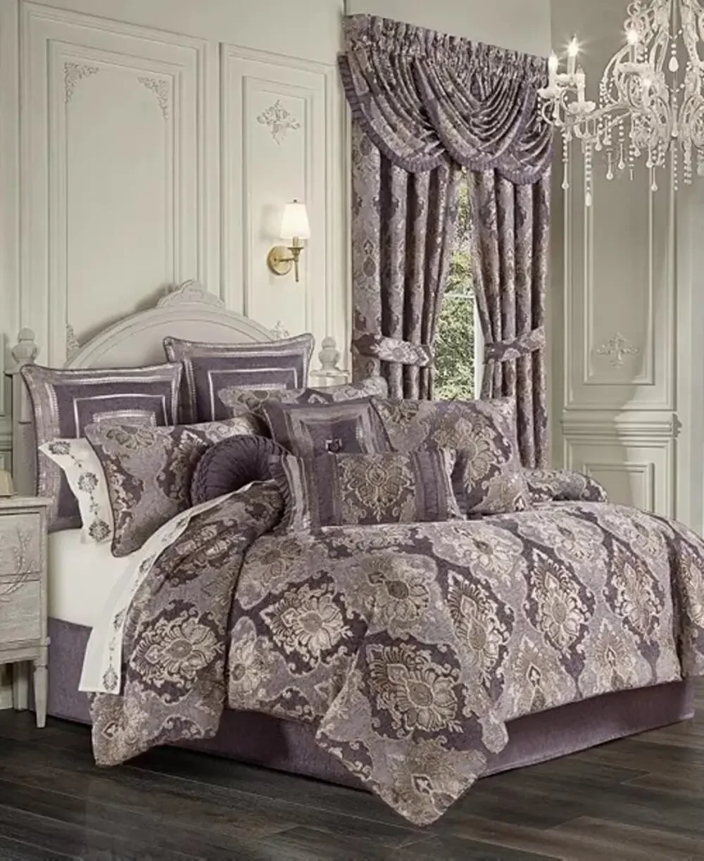 NEW! Five Queens Dominique 4PC Damask Comforter Set King Lavander