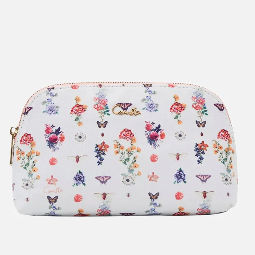 Camilla White Floral Print Cosmetic Pouch