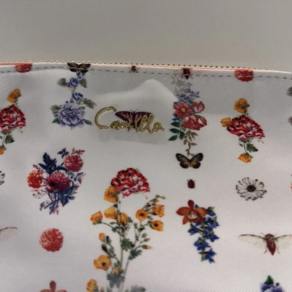 Camilla White Floral Print Cosmetic Pouch