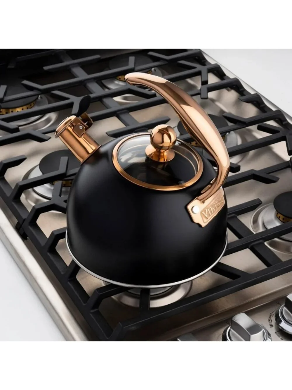 Viking 2.6 Qt 3-Ply Stainless Steel Kitchen Tea Kettle Black Induction Stovetop