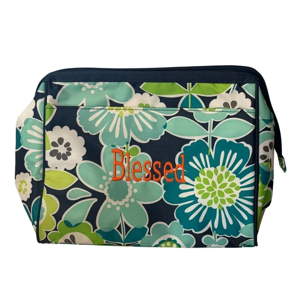 Thirty-One Floral Blessed Best Buds Cosmetic Bag Travel Makeup Zippered Pouch