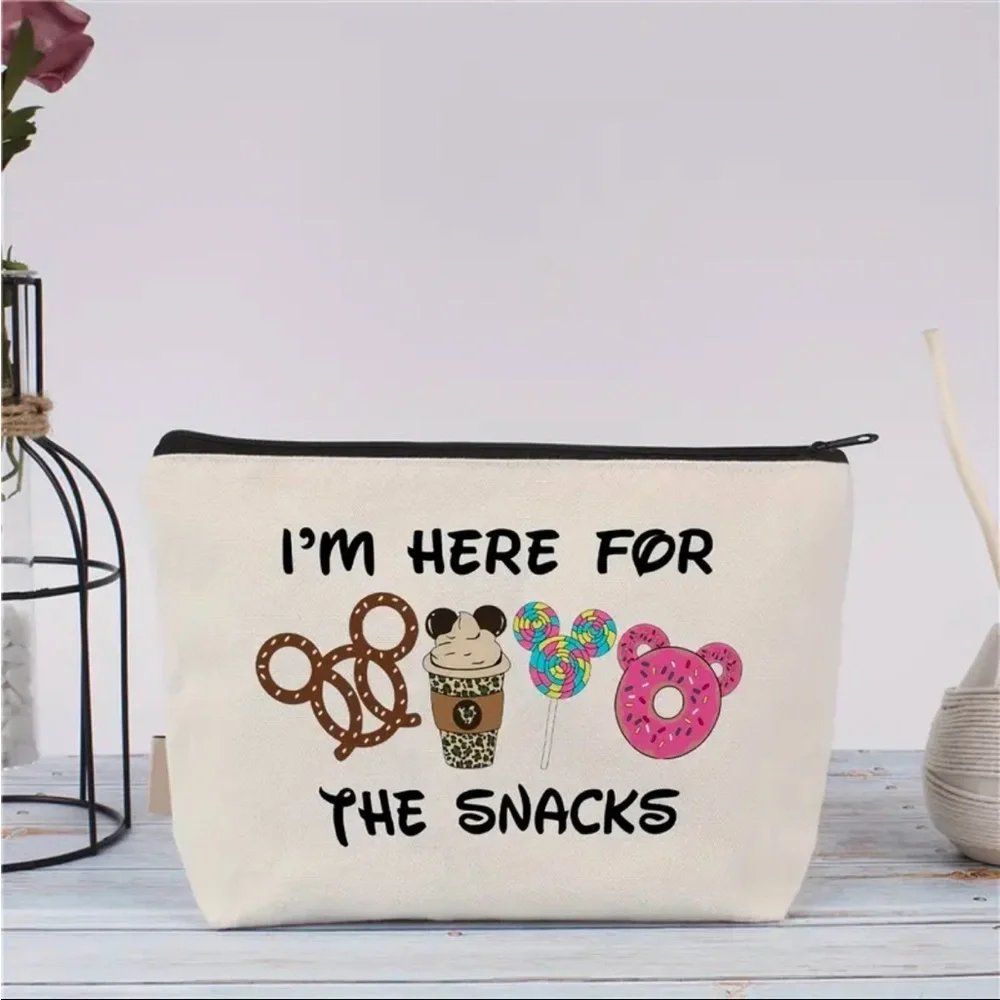 “I’m Here for the Snacks” Disney-Inspired Canvas Zip Pouch Makeup Bag NWT