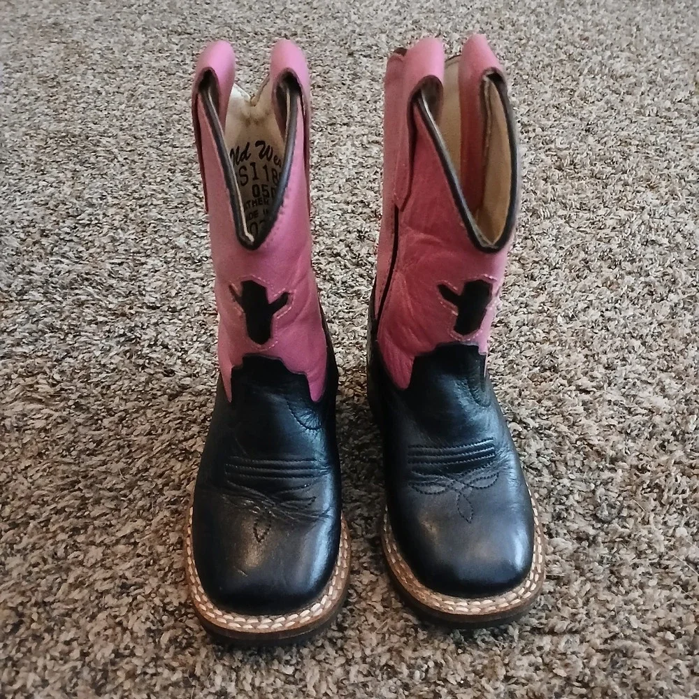 Old West Toddler Cowboy Boots Pink Black Leather Western Size 5 Cross
