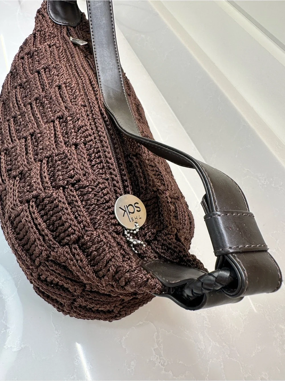 The Sak Vintage Brown Crochet Basketweave Hobo Shoulder Bag 6220 Good Condition