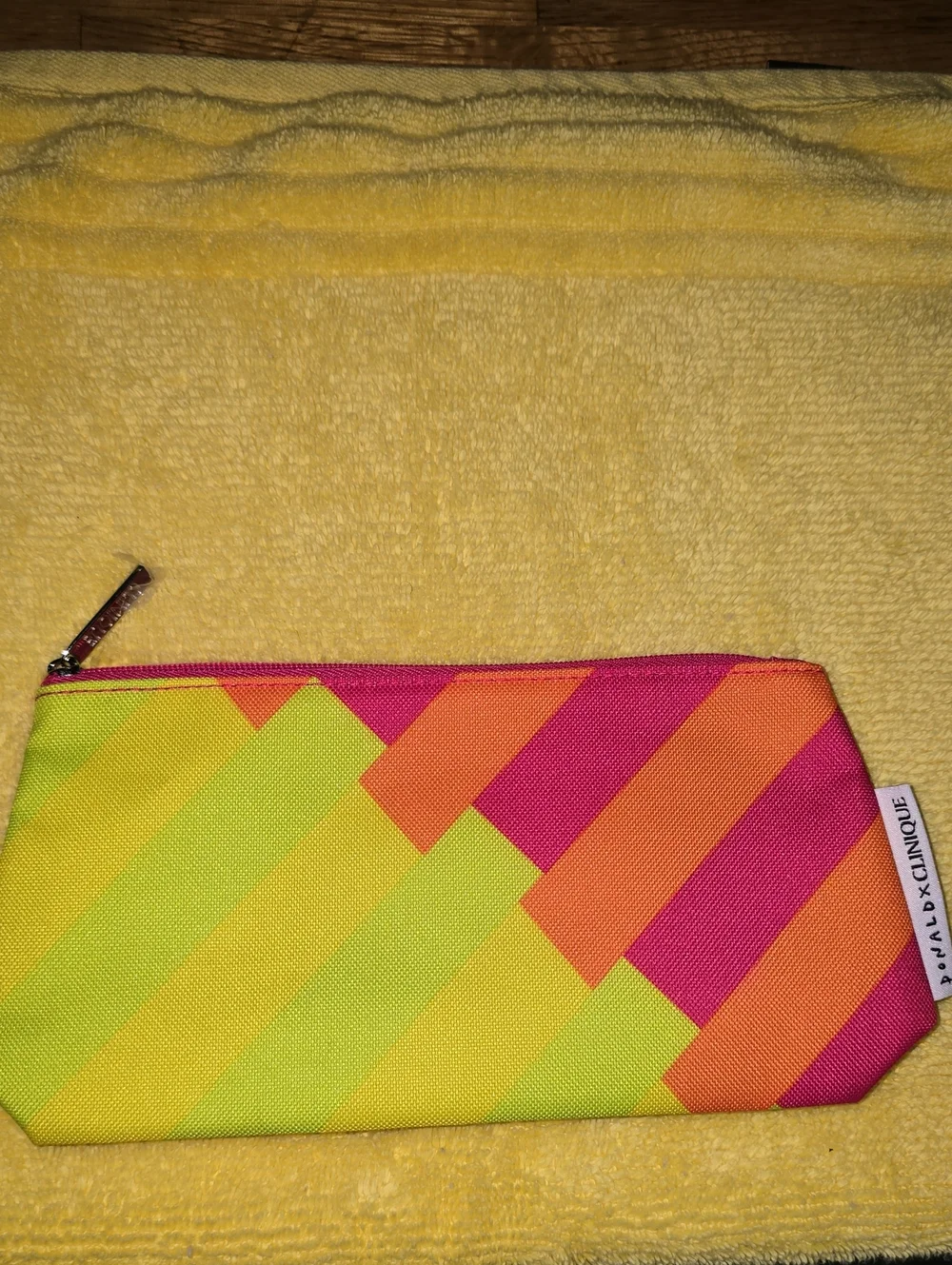 Clinique Diagonal Stripe Cosmetic Pouch - Pink, Orange, Lime