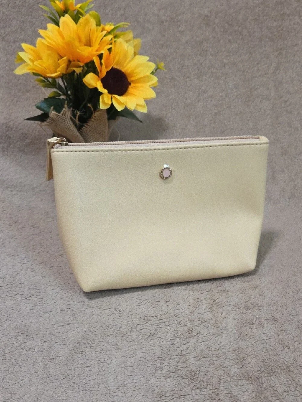 Bvlgari Cream Zip Pouch Cosmetic Clutch