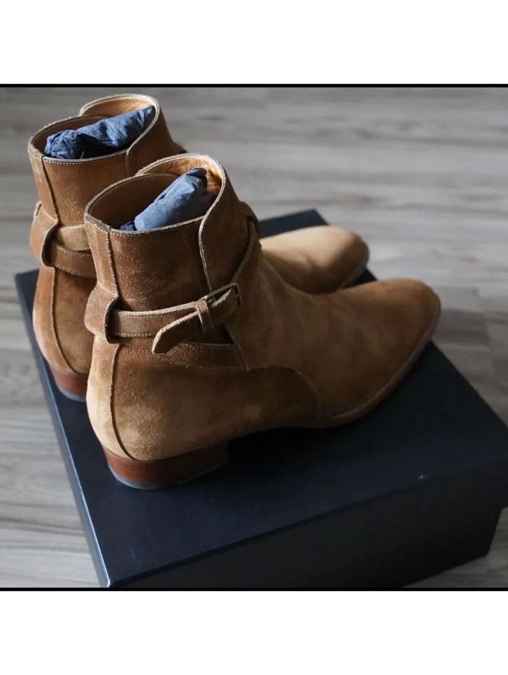 FW16 Saint Laurent Paris Wyatt Jodhpur Boot in Tan Suede