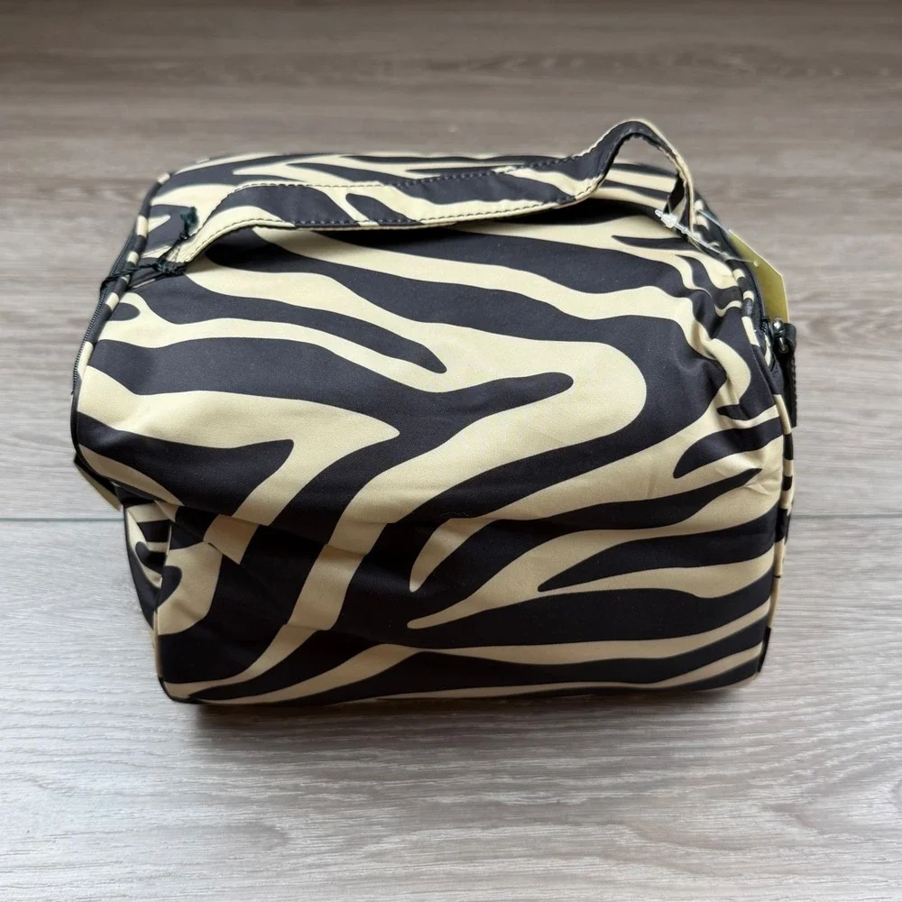 Lauren Ralph Lauren Womens Cosmetic Bag Zebra Animal Print Tan Black NWT