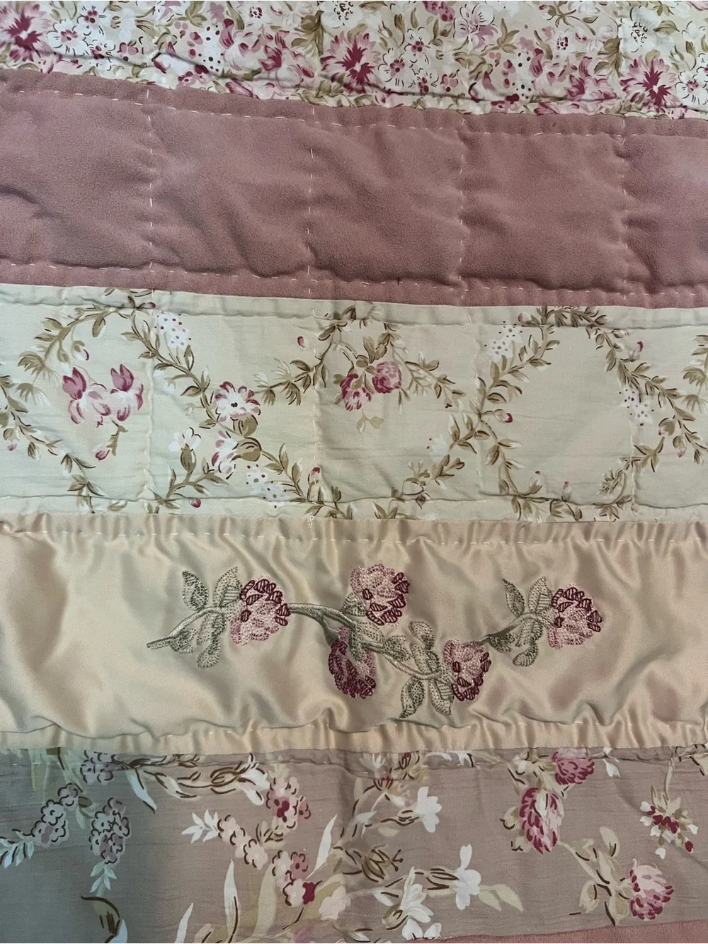 Handmade Floral Patchwork Quilted pillowcases Pink and Cream Standard, Set of 2