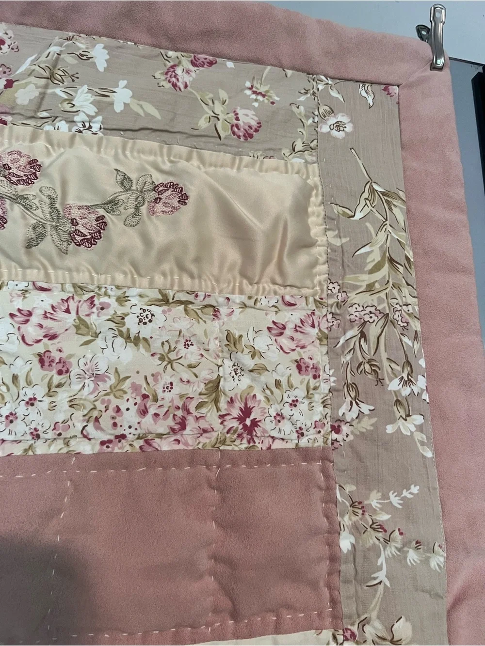 Handmade Floral Patchwork Quilted pillowcases Pink and Cream Standard, Set of 2
