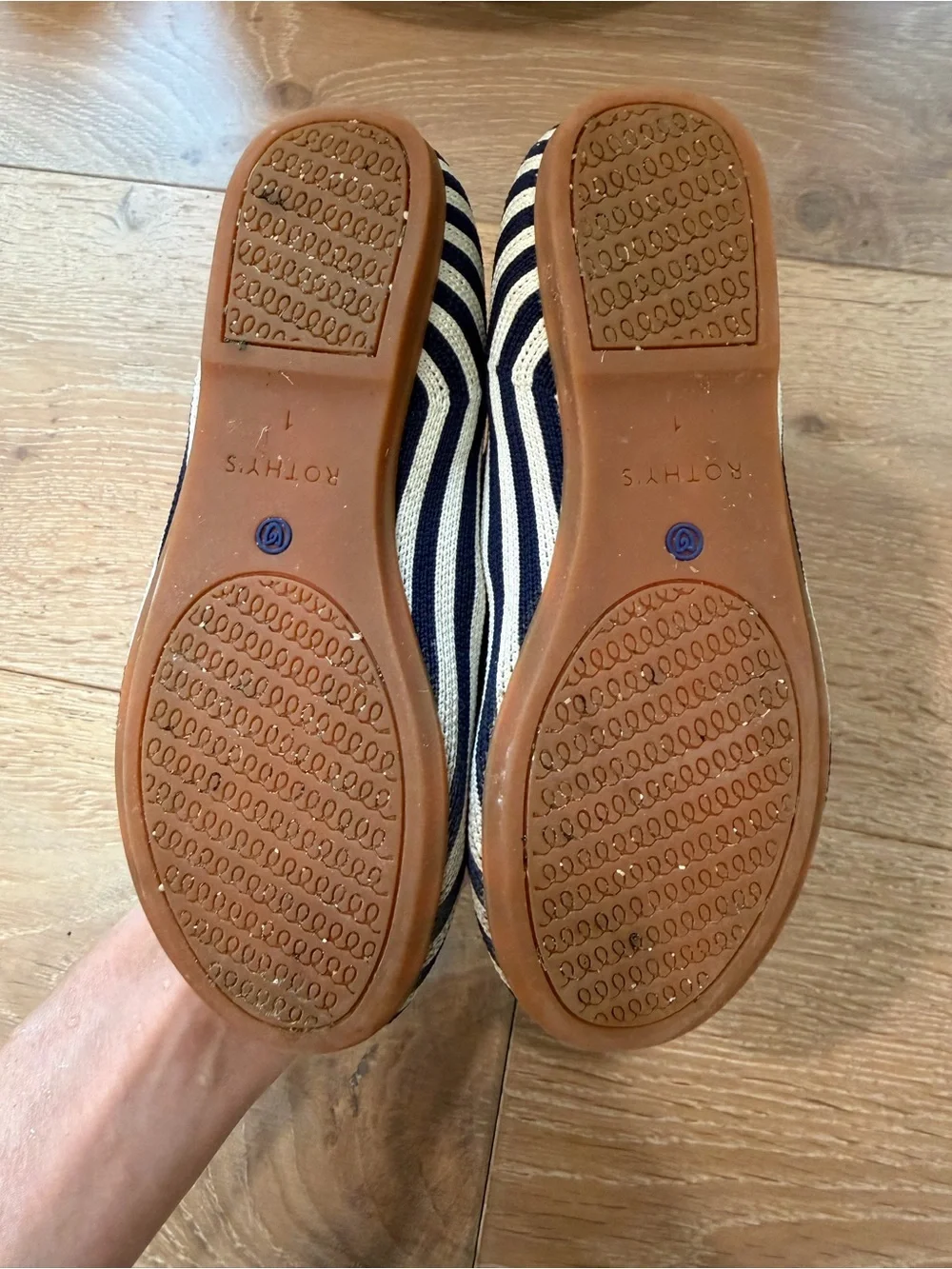 Rothy's Kids Navy & White Striped Mary Jane Flats