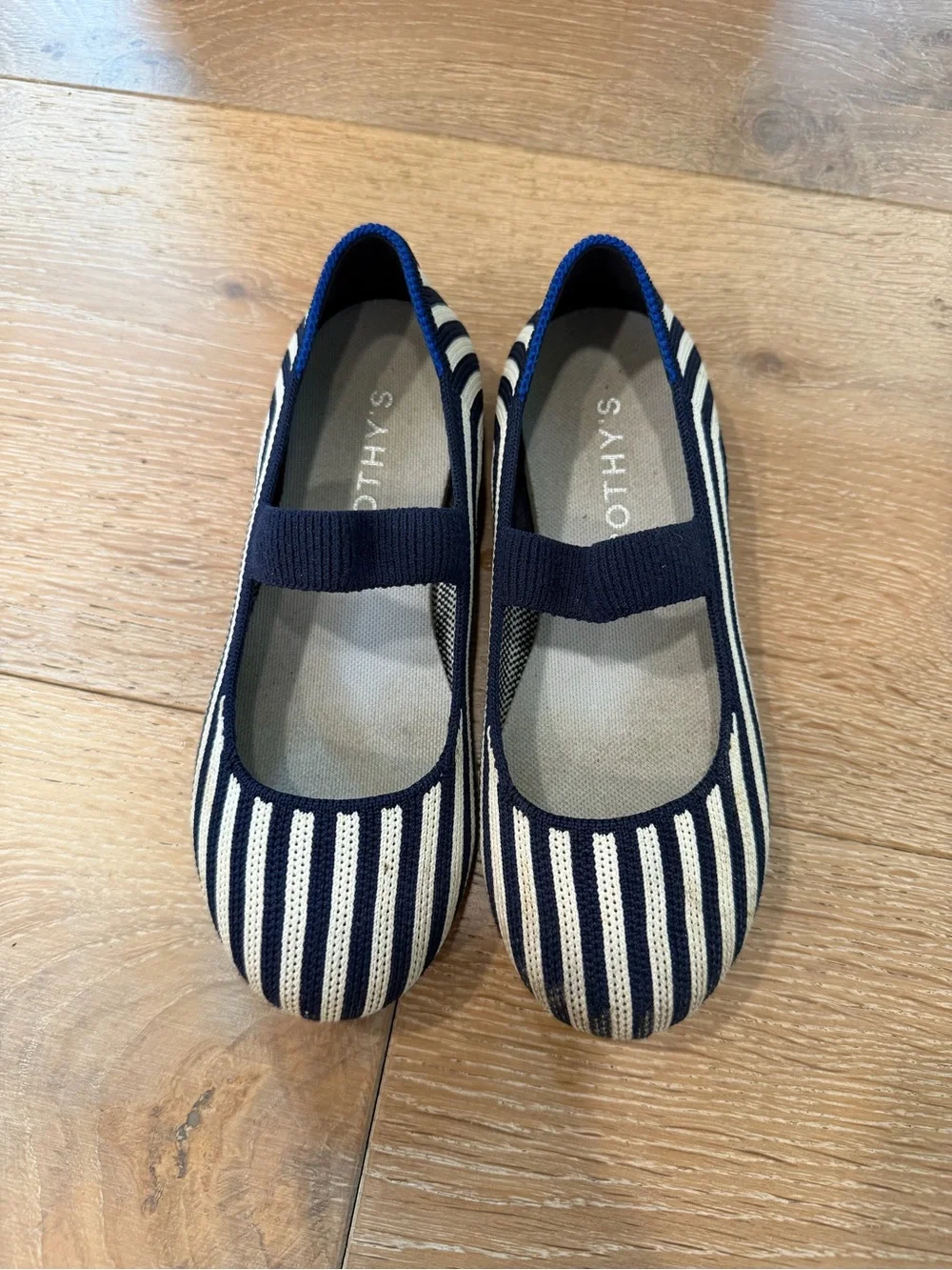 Rothy's Kids Navy & White Striped Mary Jane Flats