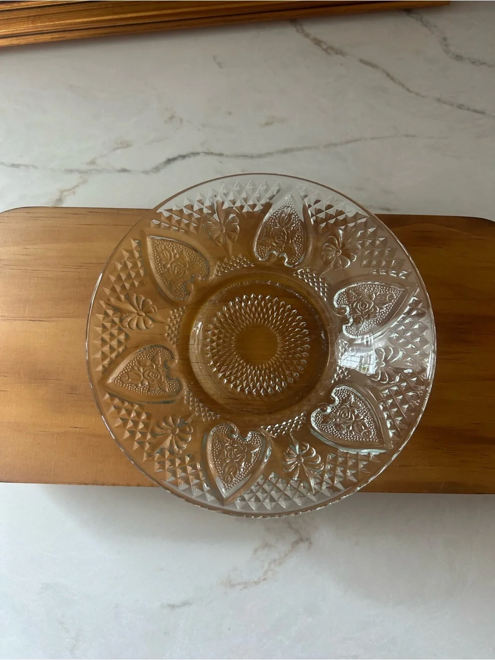 Vintage Pressed Glass Covered Butter Dish Heart Floral Pattern Cottage Decor