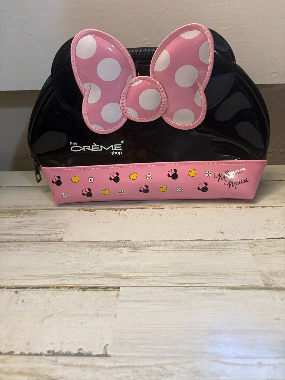 Disney Minnie Mouse Pink & Black Polka Dot Bow Cosmetic Case