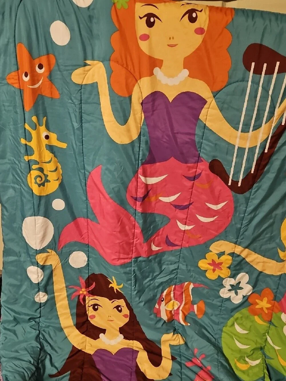 Children's Mermaid Comforter in Teal, Pink & Yellow