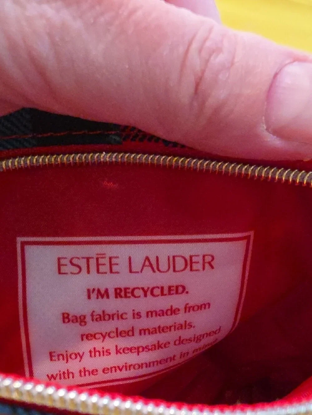 NWT Estée Lauder Plaid Tartan Cosmetic Bag Recycled Fabric Varsity Crest Pom Pom
