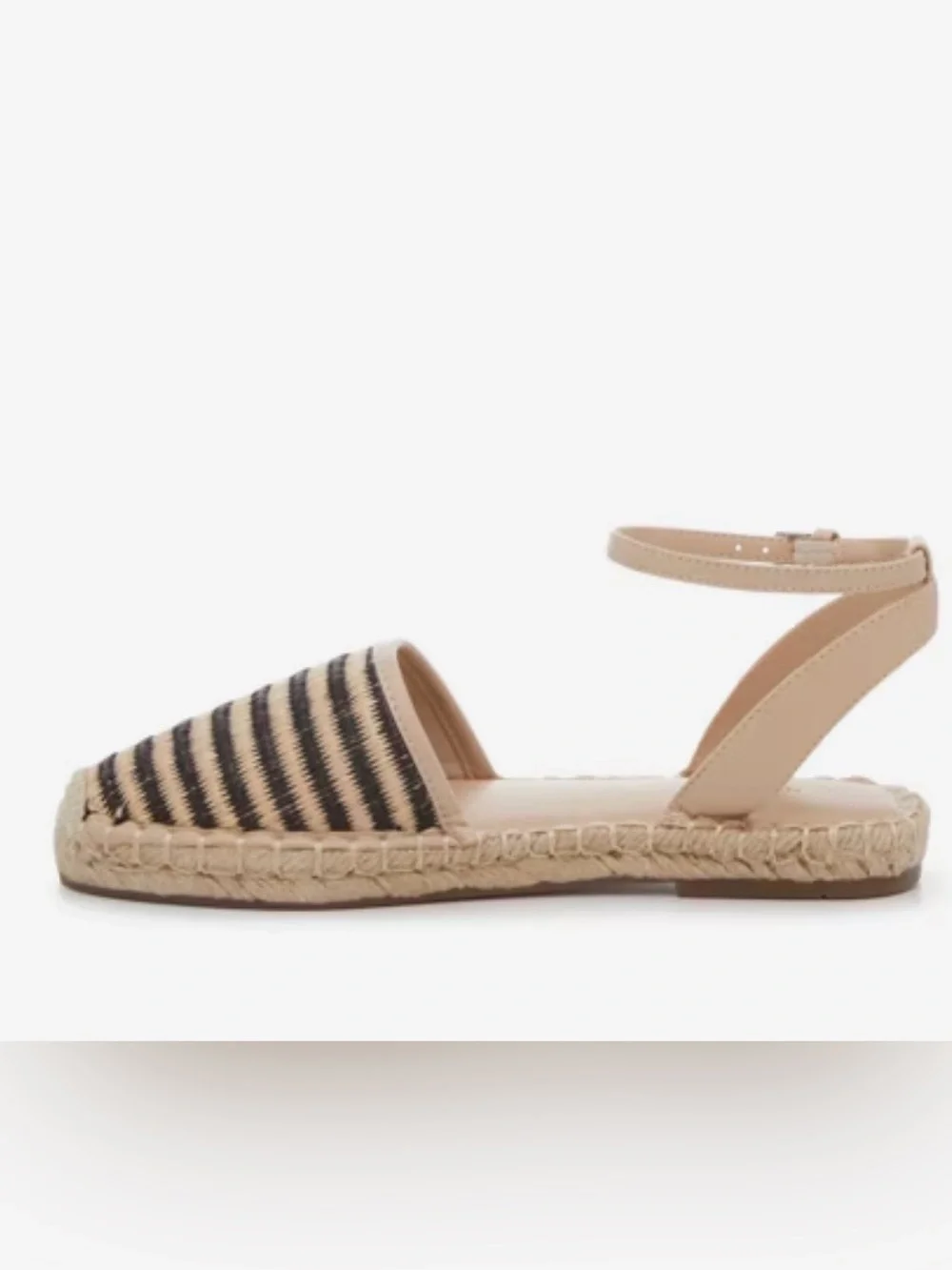 Marc Fisher Bessie Espadrille Flats Tan & Black Woven Striped Ankle-Strap Sandal